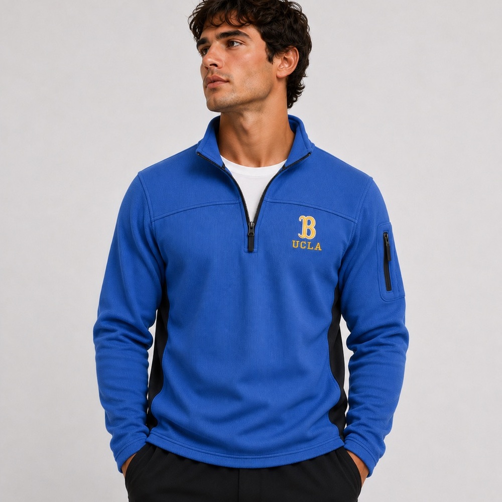 UCLA Bruins Quarter Zip 1/4 Pullover Blue Black Mens Medium Colosseum Mock Neck